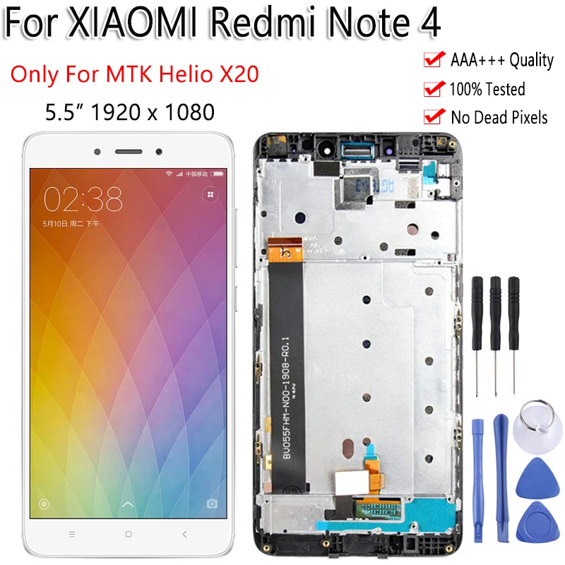 

5.5" Original LCD+Frame For Xiaomi Redmi Note 4 LCD Display Touch Screen Digiziter Assembly Replacement Only For MTK Helio X20