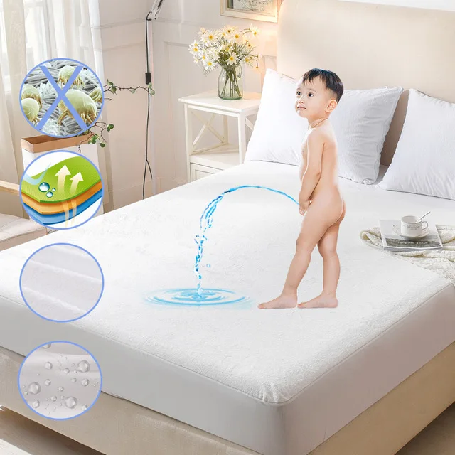 

Terry Waterproof Size Customized Bed Waterproof Cover Mattress Protector Cover for Bed Wetting and Bed Bug Suit For Russian Euro