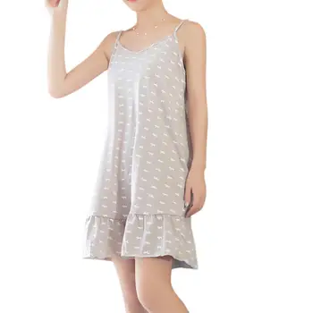 

Summer Nightgown Women Sleep Dress Cotton Printed Girls Sleepwear Loose Nightgown Clothes S-2XL Plus Size