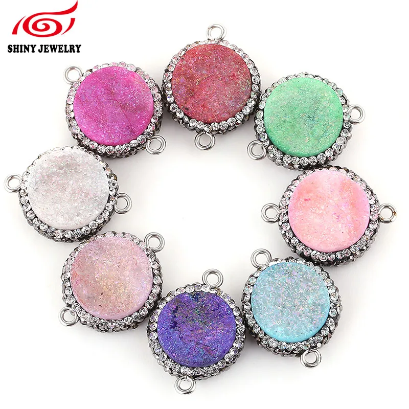 

Fashion Sea Blue Natural Stone Connector for Women Rhinestone Bezel Titanium Agates Druzy Geode Pendants Geode Jewelry Findings