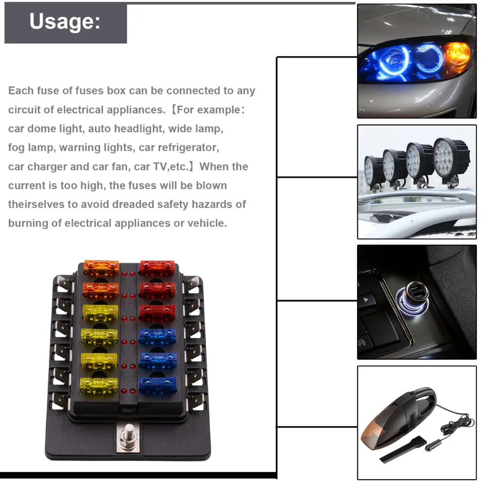 Max 32V Plastic Cover 12 Way Blade Fuse Box Holder M5 Stud with LED Indicator for Auto Car Boat Marine-in Fuses from Automobiles & Motorcycles on ...