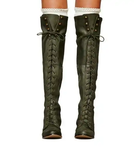 army green thigh high boots