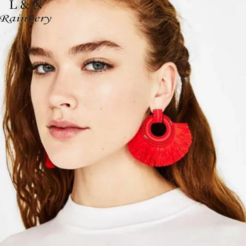 

Rainbery Fashion Women Tassel Earrings Brincos Boho Statement Fringe Earings Circle Vintage Dangle Round Earring Jewelry JE0795