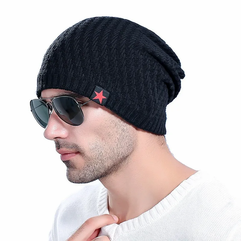 

Winter Warm Beanies Thick Flee Knitted Star Hats Gorro Hip Hop Beanies Men Winter Hat Cap Snowboard Hat