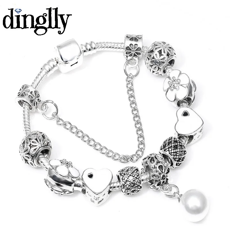 

DINGLLY Charm Brands Bracelet For Women Men Girls Friends Lovers DIY Silver Plated Rainbow Pendant Beads Bracelets & Bangles