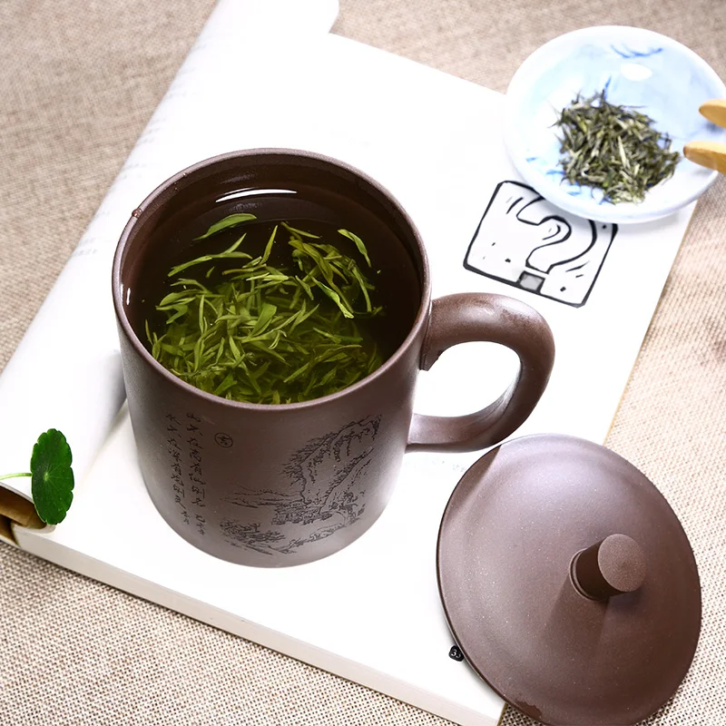 400 мл традиционная китайская чайная чашка исинь керамическая фиолетовая глина кунг-фу чайная чашка кофе молочная Вода Кружка с крышкой рукоятка забота о здоровье