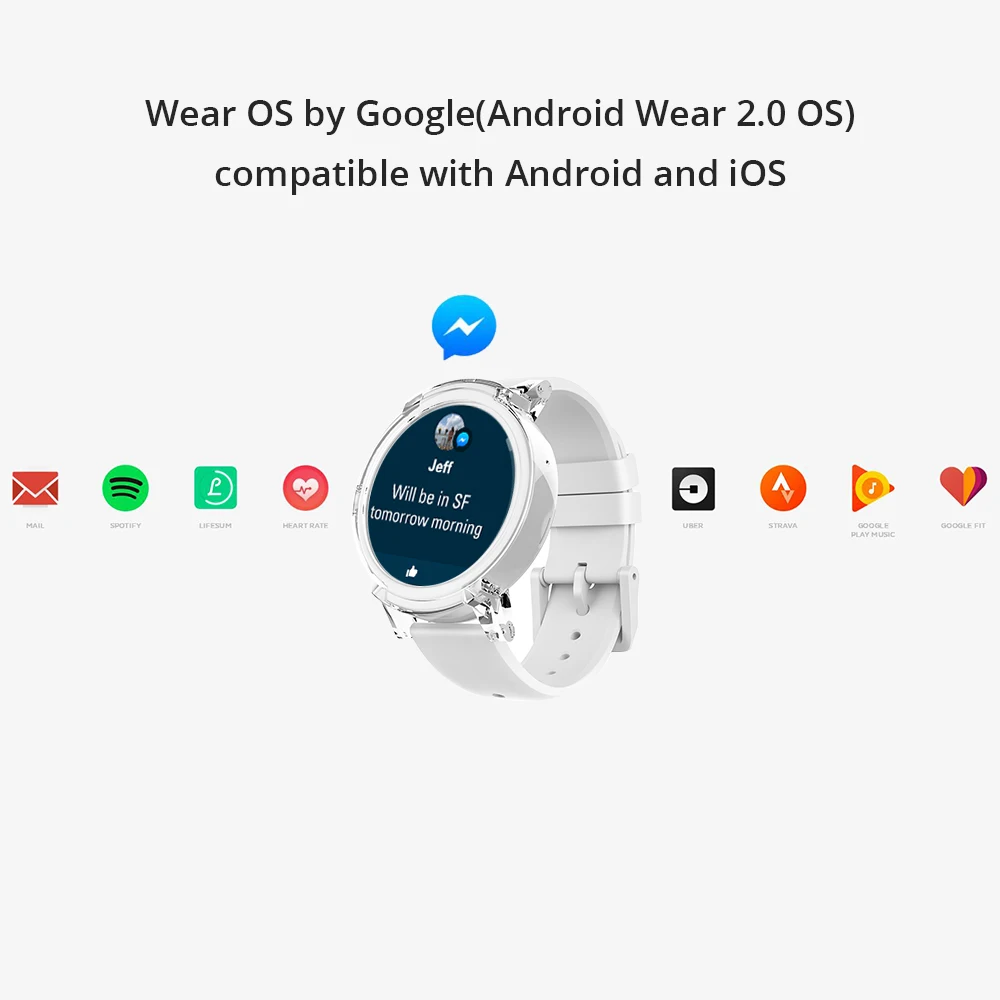 Оригинальные Ticwatch E Ice Смарт-часы Android Wear 2,0 MT2601 двухъядерный Bluetooth 4,1 wifi gps Smartwatch телефон монитор сердечного ритма