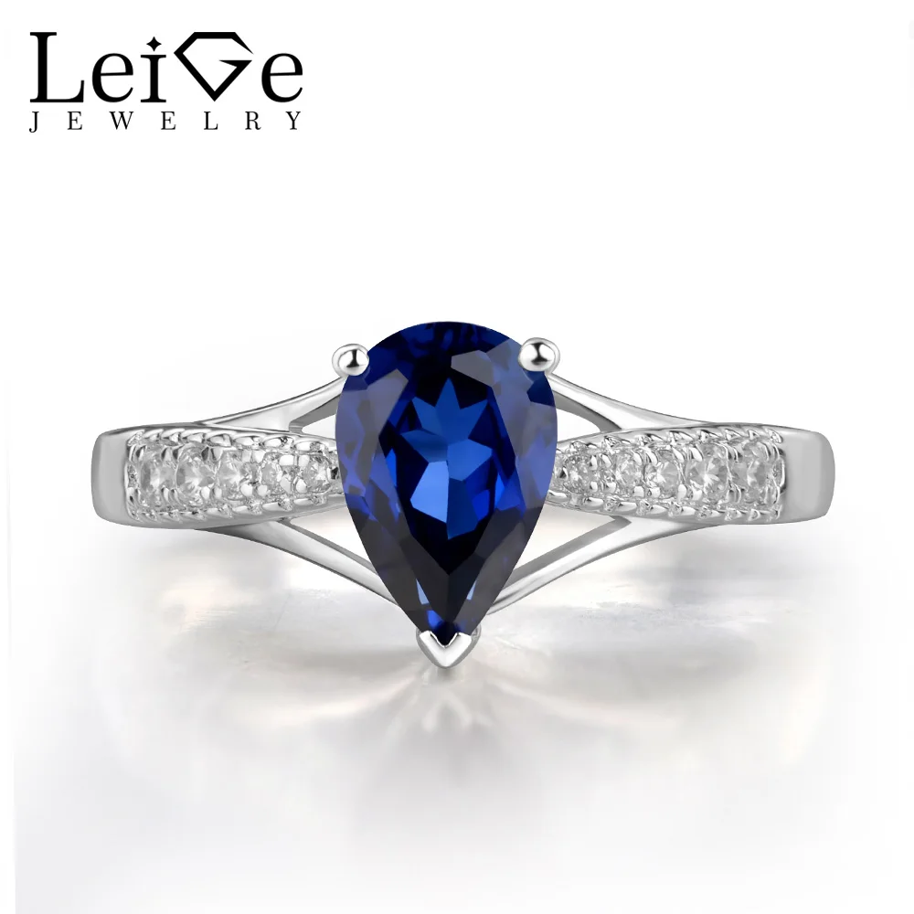 Leige Jewelry Teardrop Ring Sapphire Engagement Wedding Rings for Women