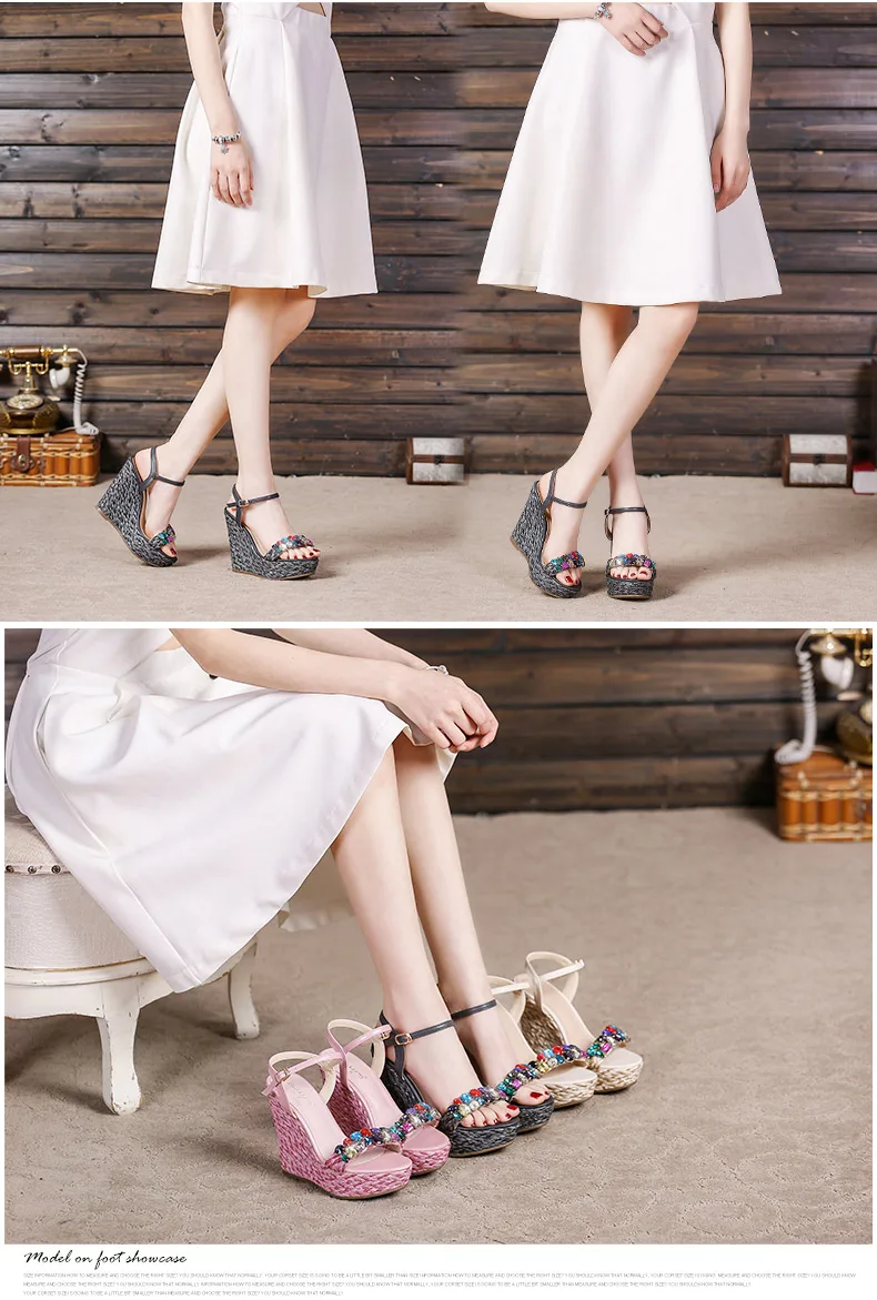 15_Summer Womens Black Buckle Sandals Fashion Elegant Silver Rhinestone Shoes Wedding Bridal High Heel Platform Wedges