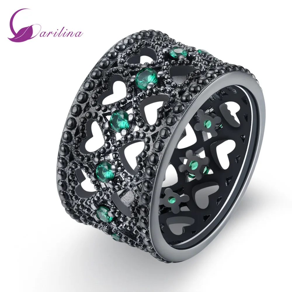 

Green Cubic Zircon Ring Fashion Women's Ring Heart-shaped hollow R2056