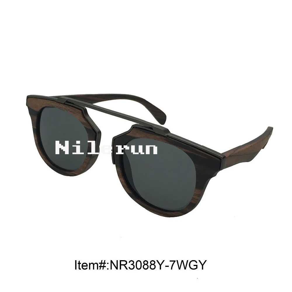 

brand round metal wood sunglasses