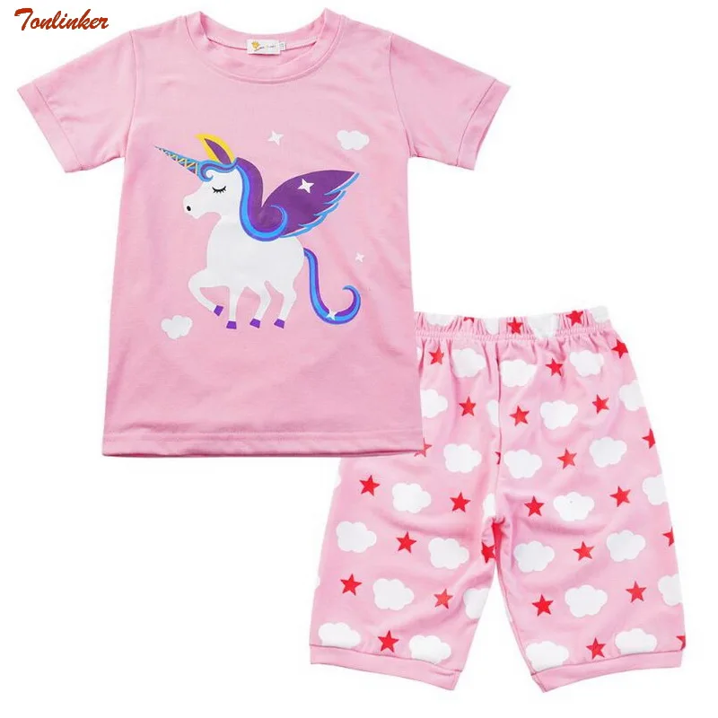 

Unicorn Costume Sport Suits Girls Pyjama Sets Nightwear Sleepwear Short Sleeve Cotton teen Kid T Shirt Clothes Cartoon Bathrobe