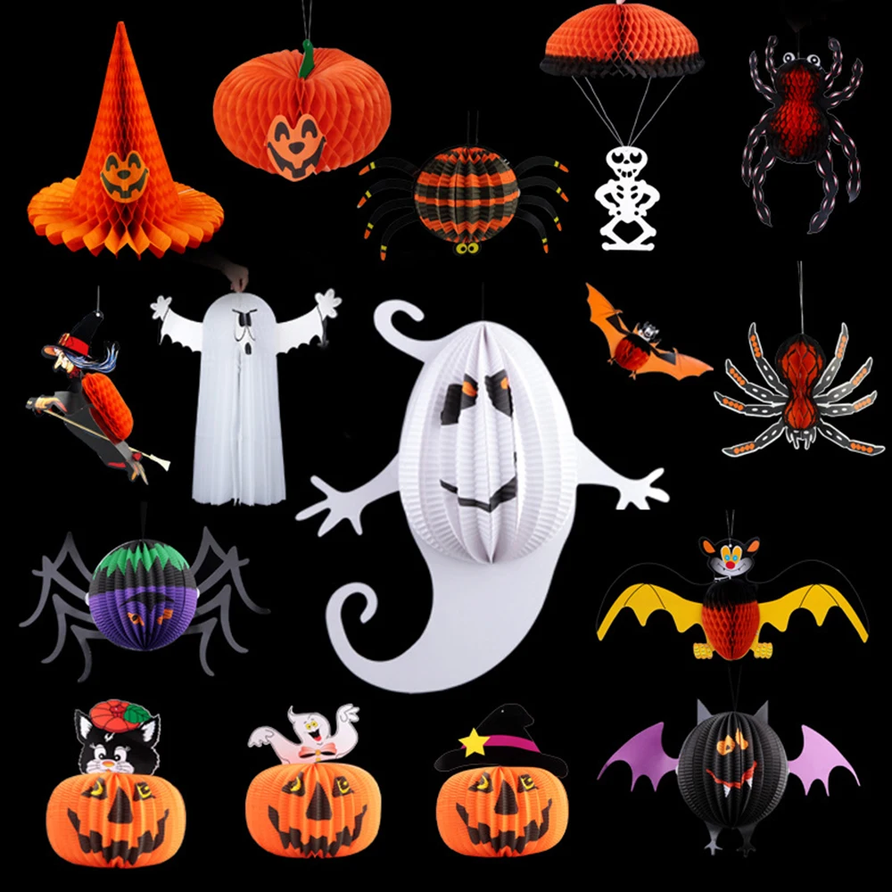 pumpkin halloween lantern decoration horror party supplies spherical whimsy ghost bats spider hanging pendant decoration hg0169