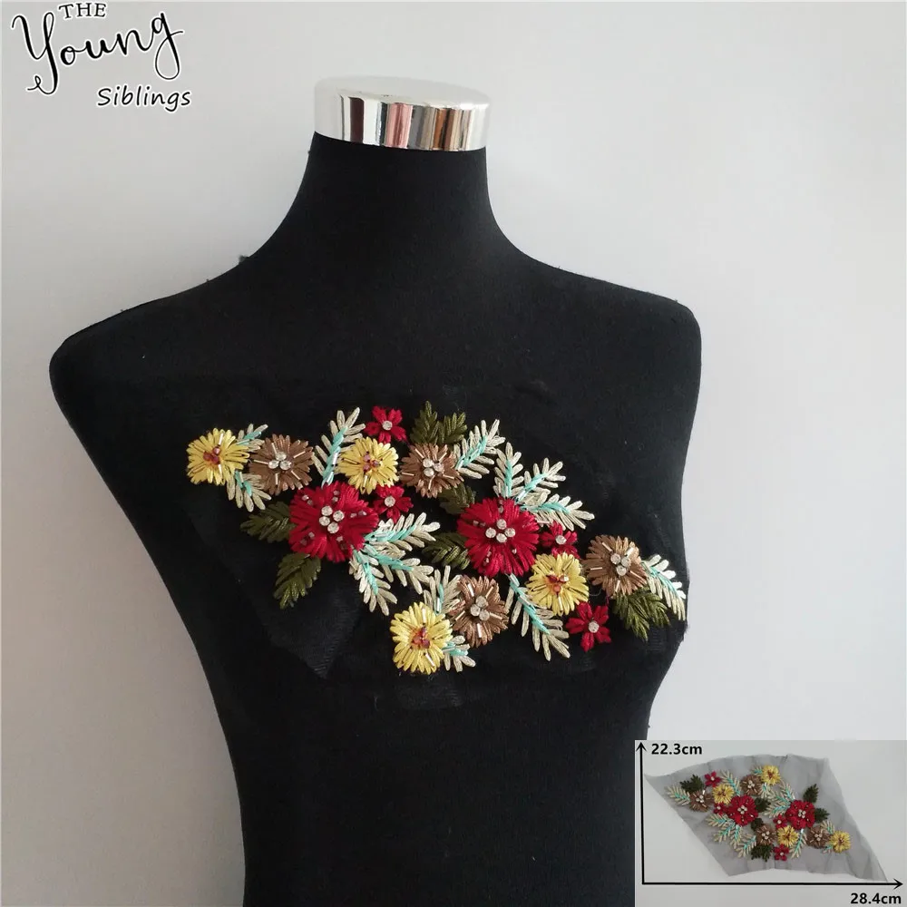 

New arrive 3D Embroidery Lace Collar Applique Lace Neckline Trim Sewing Lace Fabric Rhinestone DIY Clothing Accessories YL1547