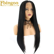 Ebingoo высокое температура волокно полный парики из бразильского волоса Длинные прямые черный синтетический синтетические волосы на кружеве парик для женщи