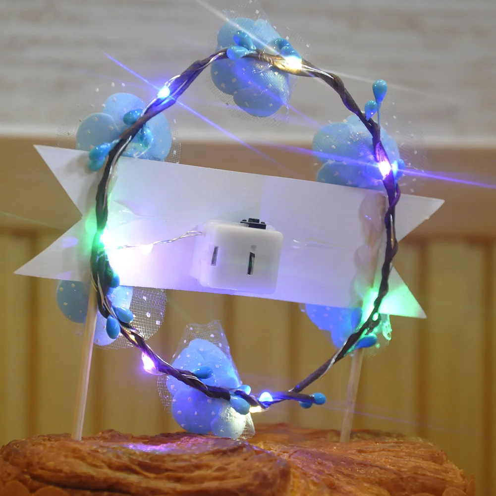 Party Supplies Birthday Dessert Reusable Anniversary Exquisite Cake Topper Romantic Flower Garland DIY LED Lighting Gift Flag