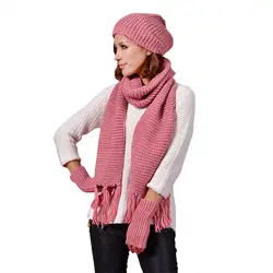 Шт. 3 шт. шапка шарф перчатки осень зима тренд мужчины женщины с новой шерстяной шляпой кисточка шарф перчатки вязаные три предмета