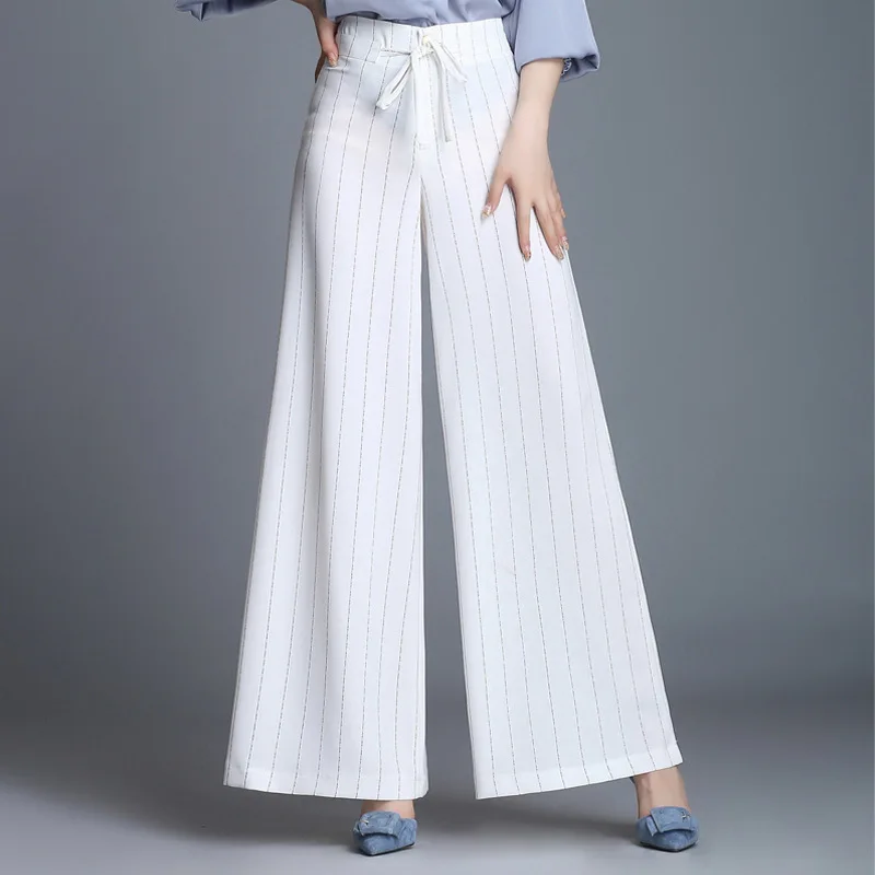 Las Alta caqui De La Ropa Mujer Negro Mujeres Longitud Pantalones Cintura 2018 Pierna blanco Sueltos Ancha Casual qv8Z0U