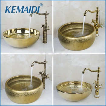 

KEMAIDI 2 Handles Swivel 360 Kitchen Tap+Bathroom Sink Washbasin Ceramic Lavatory Sink Combine Set Torneira Mixer Faucet Taps