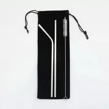 Нержавеющая сталь 21,5 см прямые изогнутые многоразовые соломинки очистки 200 мм x 10 мм кисти черный мешок соломы