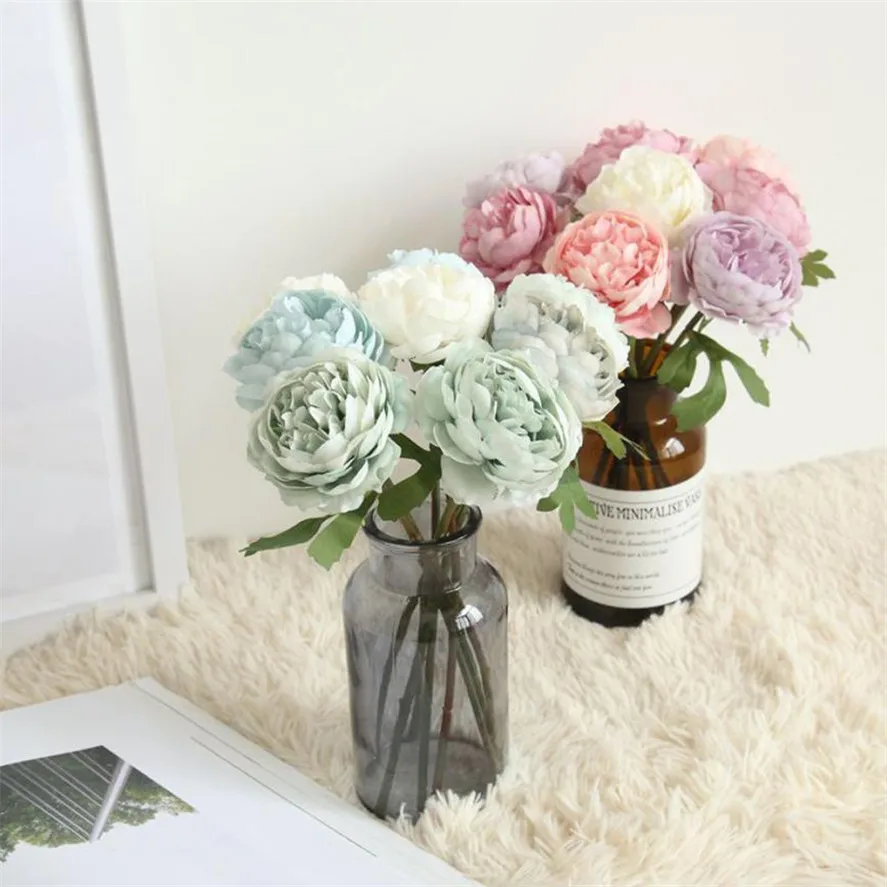 

New Fake Flower For Room Decor 1PC Artificial Fake Western Rose Flower Peony Bridal Bouquet Wedding Party Home Decor Flowers 40