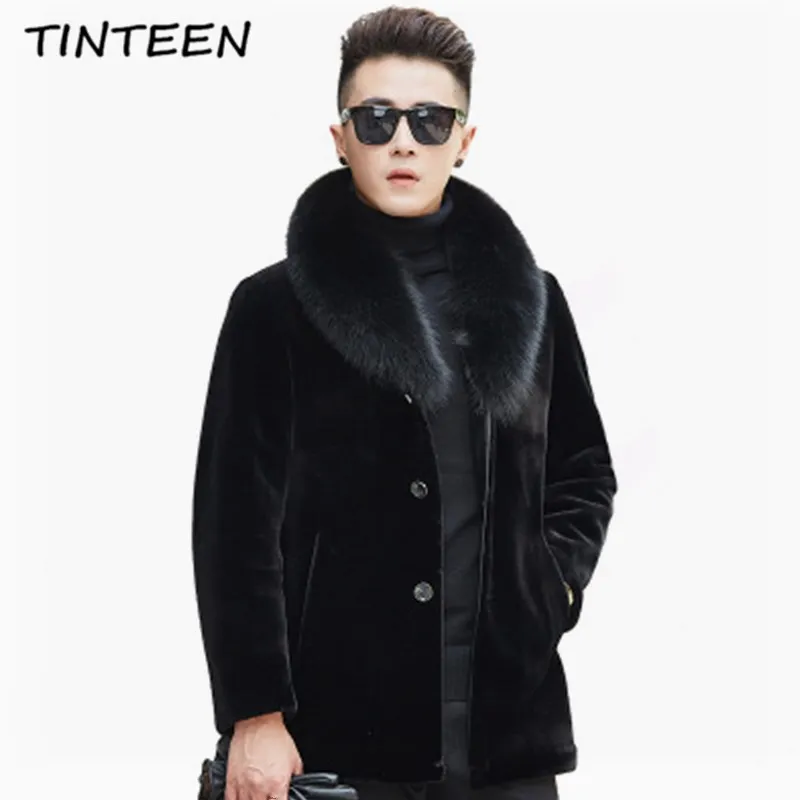 TINTEEN 2018 Fashion Winter Men's Cashmere Black Warm Fur Short Jacket ...