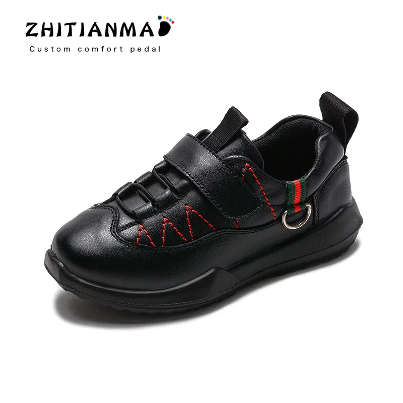

2018 New Kids Causal Shoes Solid Breathable Comfort For Boys Sneaker Rubber Bottom Soft Children School Flat Leather Shoes 1802