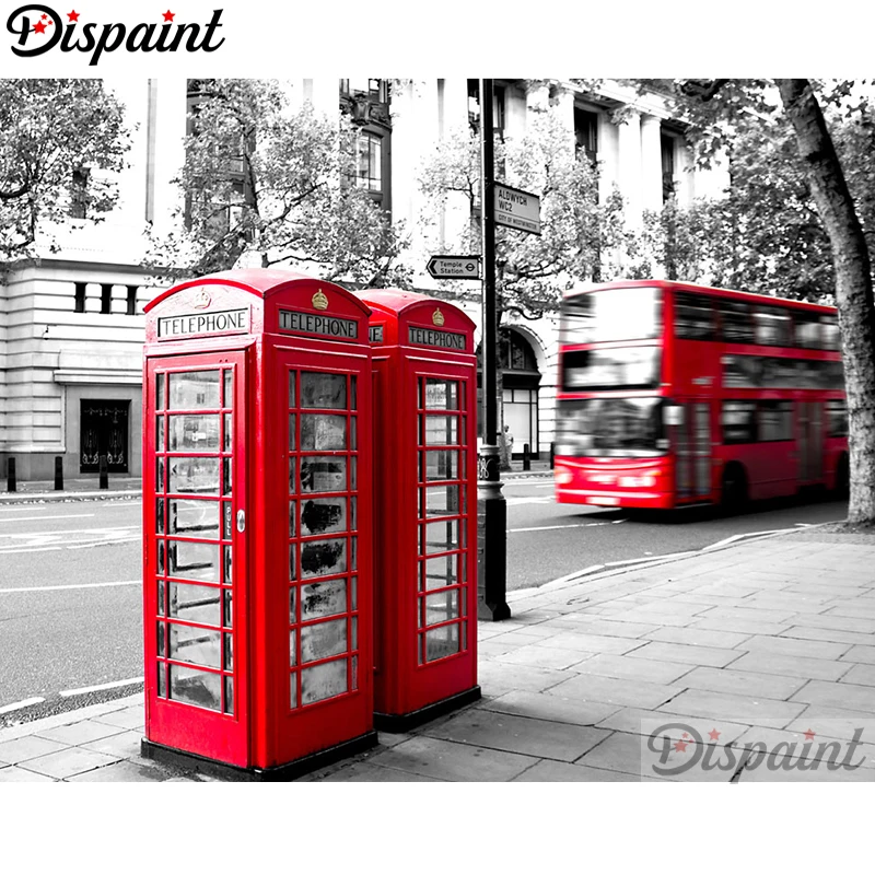 

Dispaint Full Square/Round Drill 5D DIY Diamond Painting "telephone booth scenery" Embroidery Cross Stitch 5D Home Decor A10415