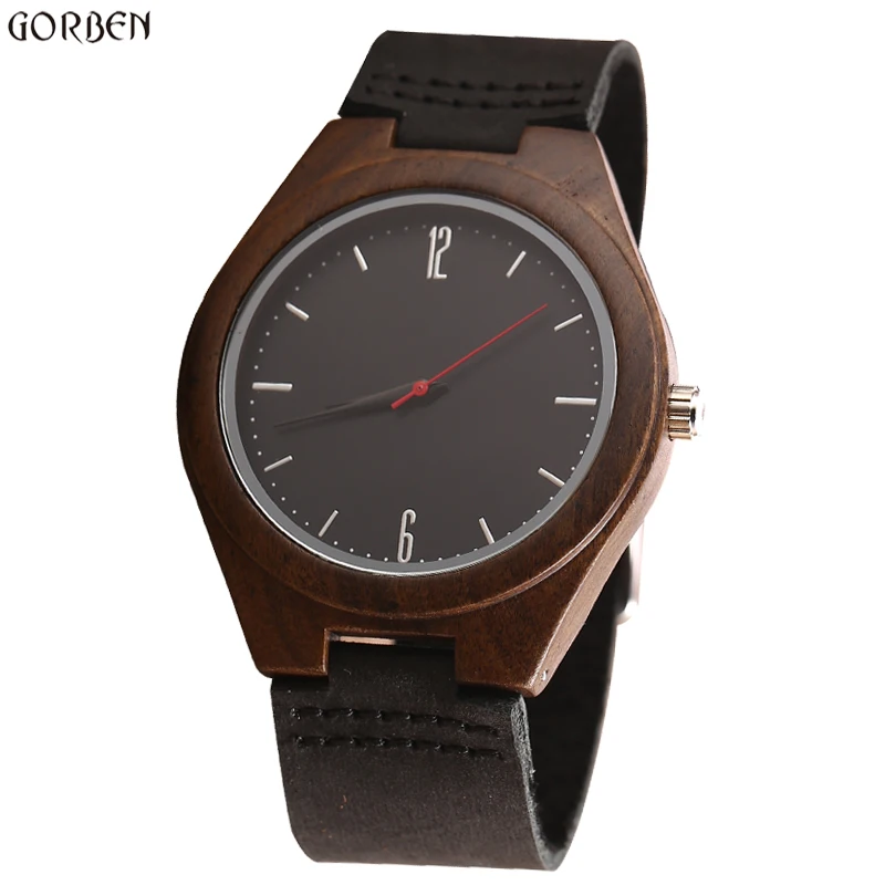 

GORBEN New Arrival Wood Watch Mens Womens Designer Watches Black Genuine Leather Sculpture Design Luxury Bamboo Wooden Watch Set