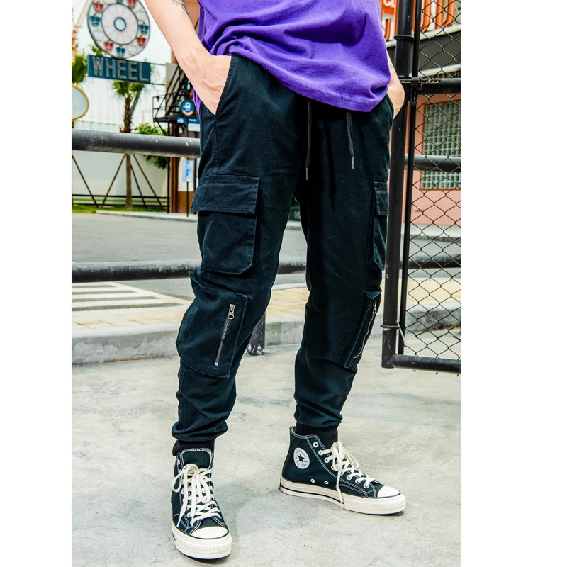 

2019 Harajuku New Casual Pants Men Cotton Cargo Pants Fashion Male hip hop design Side Multi Pockets Streetwear Clothing