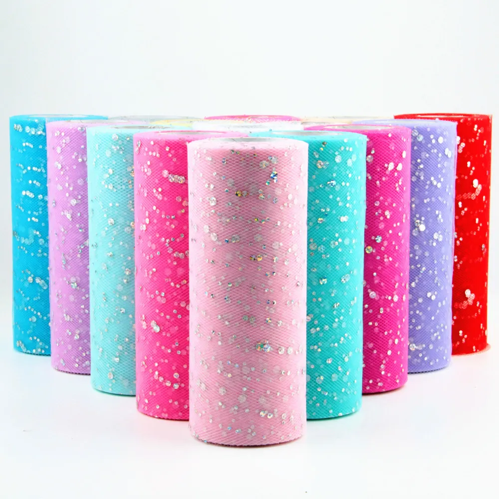 

Glitter Sequin Tulle Roll 25 yard 15cm Spool Tutu Wedding Decoration Organza Laser DIY Craft Birthday Party Supplies