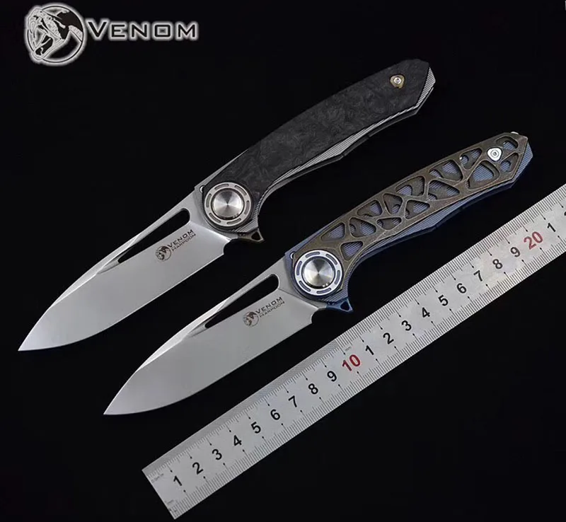

VENOM HARPOON M390 steel Titanium CF Flipper folding knife outdoor camping hunting survival pocket kitchen fruit knives EDC tool