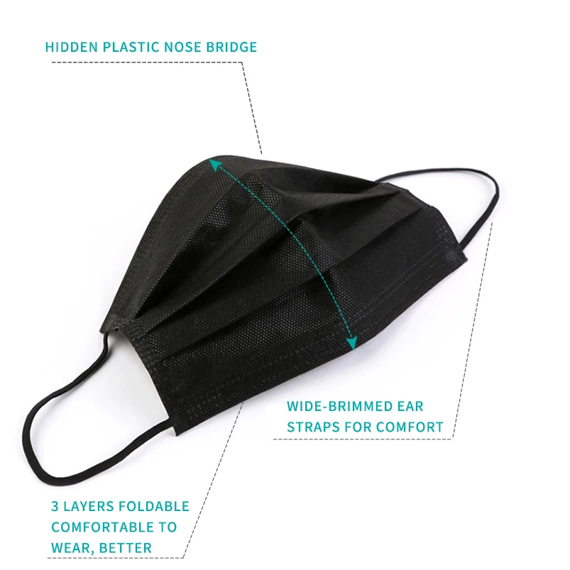 Moledodo 10Pcs/bag Disposable Non Woven Black Face Mask Anti-Dust Mouth Mask PM 2.5 Disposable Adult Mask 2
