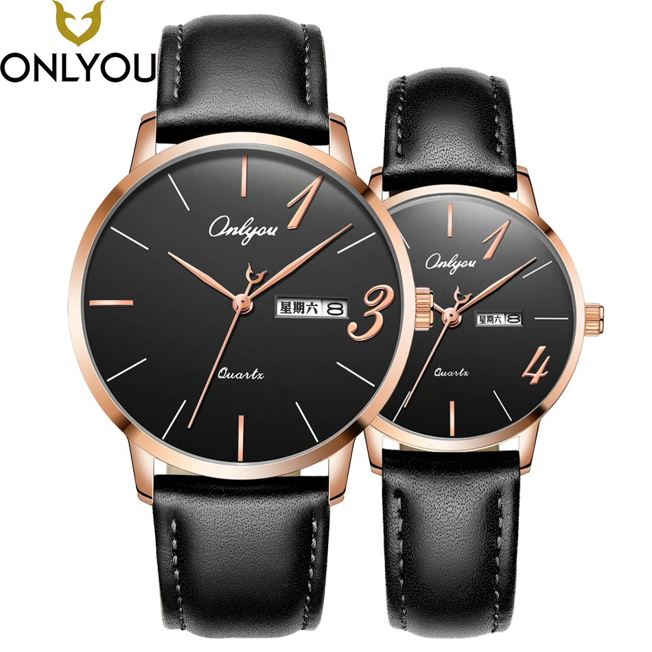 

ONLYOU Men Watches Top Brand Luxury Women Fashion Casual Genuine Leather Wristwatch Best Gift For Lover Watch Ladies Clock