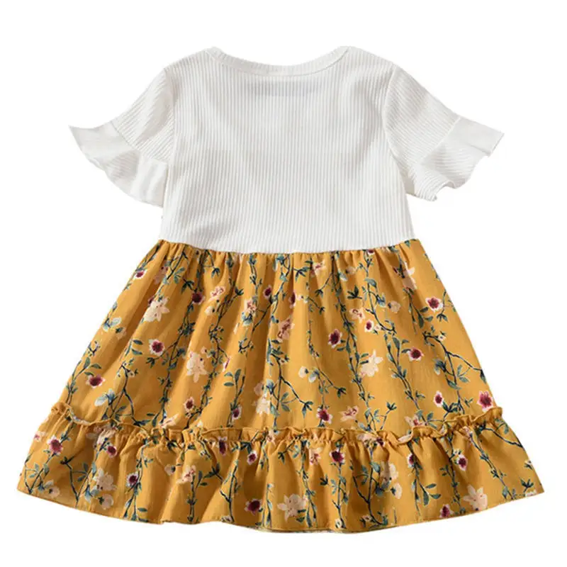 New dress cotton Toddler Baby Kids Girls Fly Sleeve Ruched Floral Flowers Print Dresses Clothes dress girl summer 2019 B26$ (5)