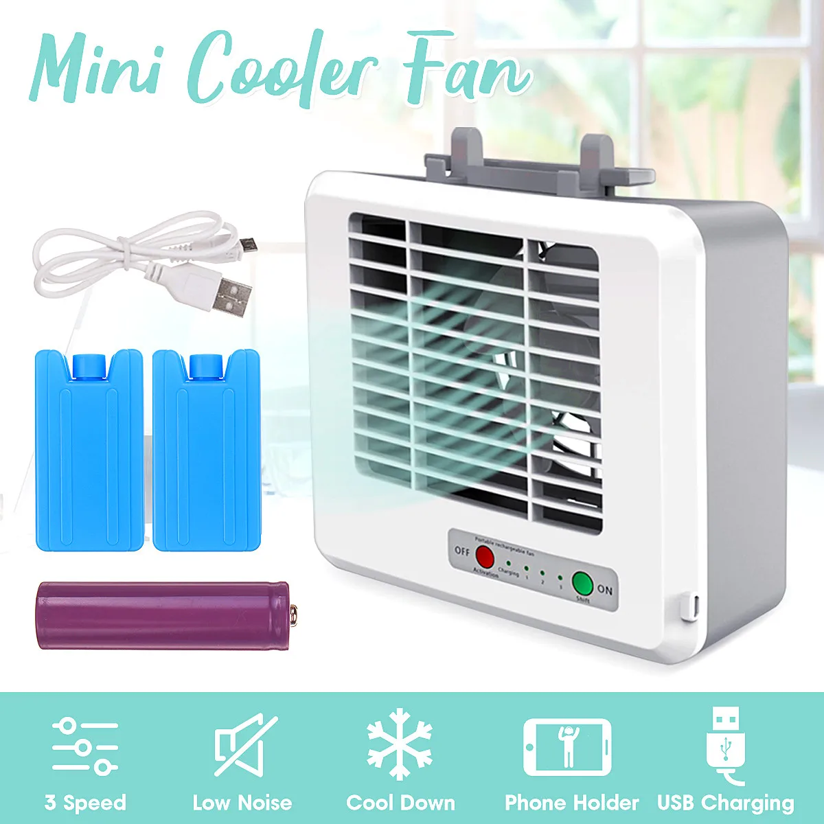 

Desktops USB Mini Portable Air Conditioner Fan Humidifier Air Cooling Fan Air Cooler Fan for Office Home + Mobile Phone Holder