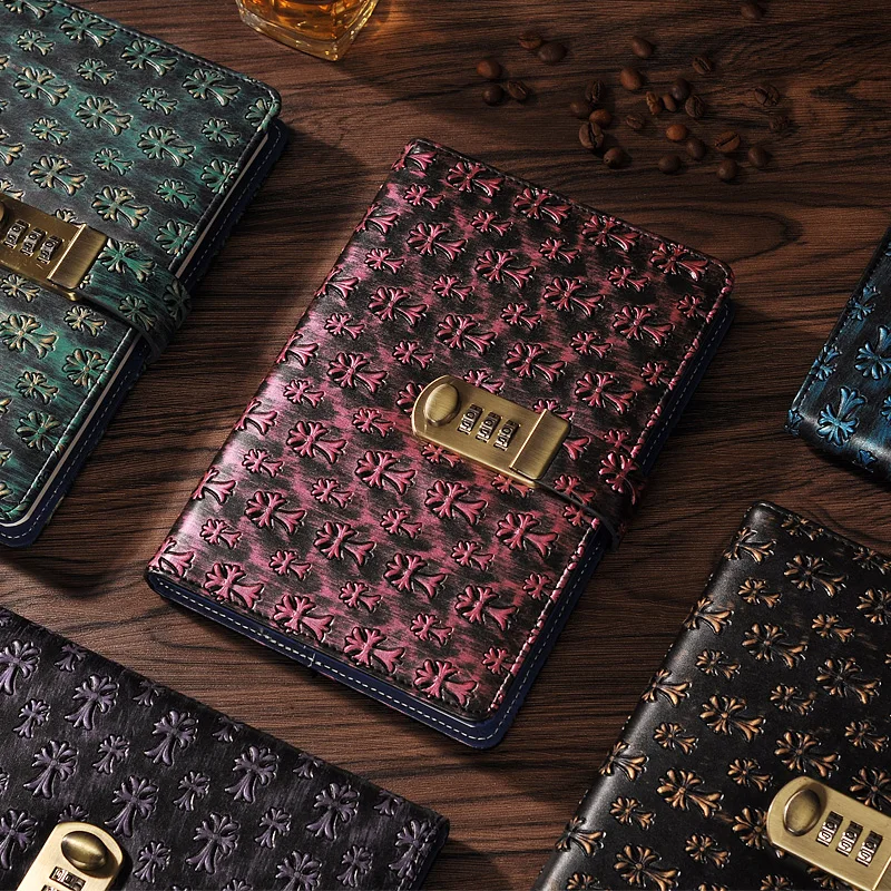 

New leather Diary notebook with Lock code password business Vintage Notepad stationery office school supplies gift