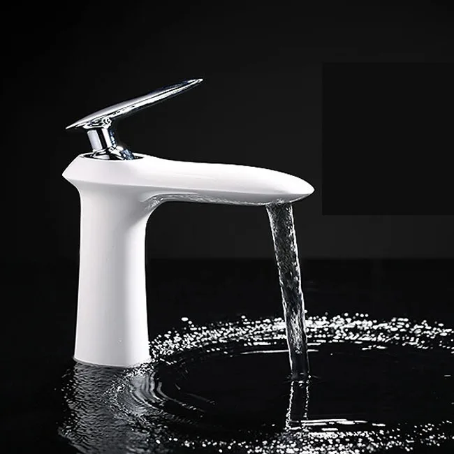 High-end Deck Mount Silver & White Basin Sink Mixer Faucet Single Handle Chrome Brass Hot and Cold Water Washing Taps