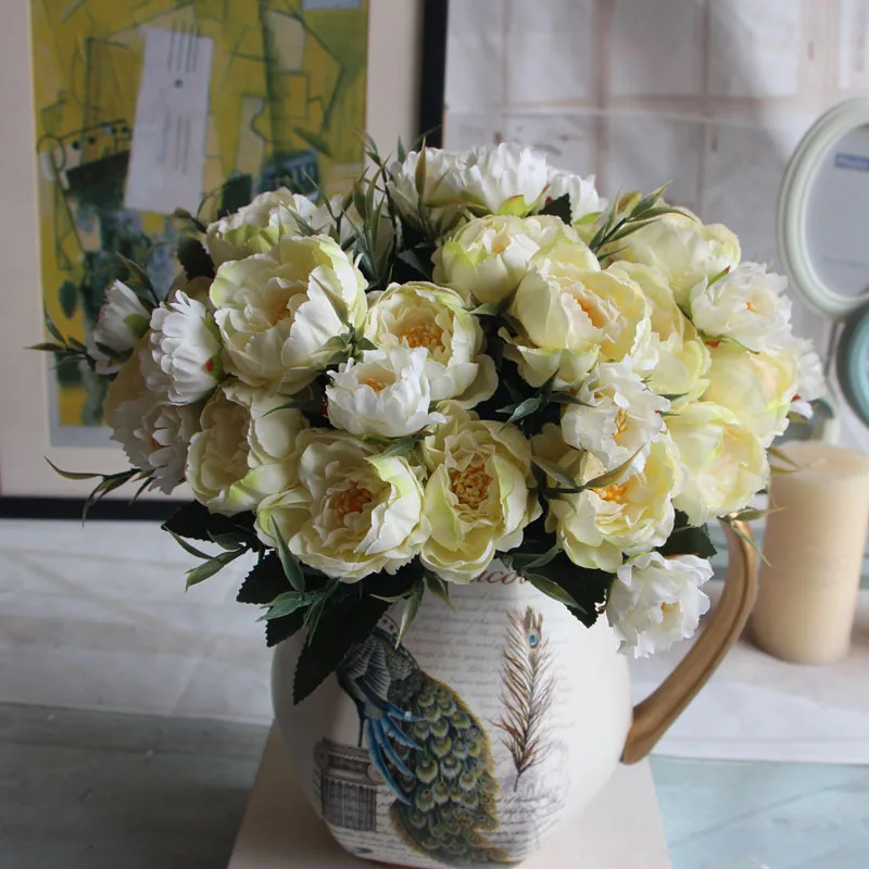 Европейский стиль, мини чайная роза, пион, букет, Шелковый цветок, искусственный цветок, свадебное украшение для дома