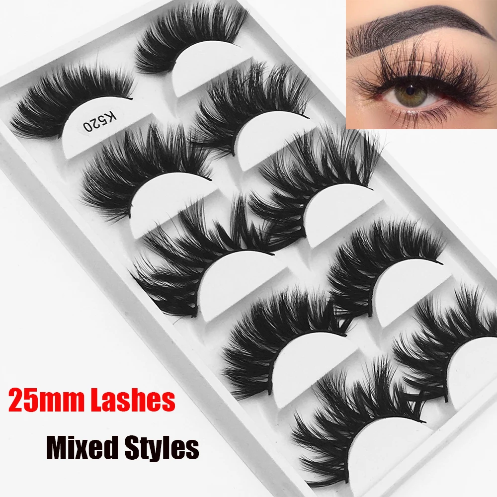 

5 Styles/set 25mm Mink Lashes 3D Mink False Eyelashes Extra Long Big Dramatic Volumn Eyelashes Extension Handmade Lashes