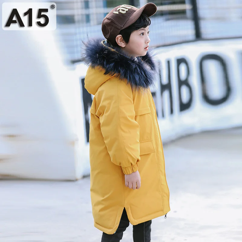 A15/ г. Зимнее пальто для больших мальчиков детские зимние куртки для подростков детские пальто пуховик для мальчиков, длинная куртка с капюшоном, размер 6, 8, 10, 12, 14 лет - Цвет: K38-9986Yellow