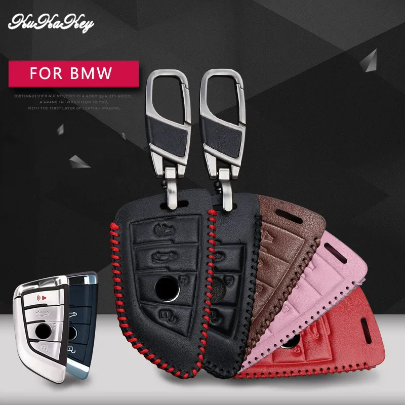 

Leather Car Key Case Cover Shell Protector For BMW X5 F15 X6 F16 G30 7 Series G11 X1 F48 F39 Keyless Cover Accessories