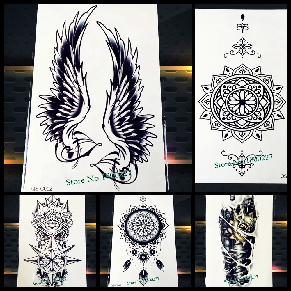 

1PC Hot Large Angel Wing Tattoo Sleeve Body Back Art Temporary Tattoo Sticker Waterproof Henna Fake Arm Tatoo Wing Feather S-C51