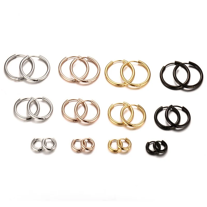 Meaeguet Trendy Silver Rose Gold Black Tone Stainless Steel Hoop Earrings Round Loop Earring For Women 25mm/20mm/11mm - Image 4