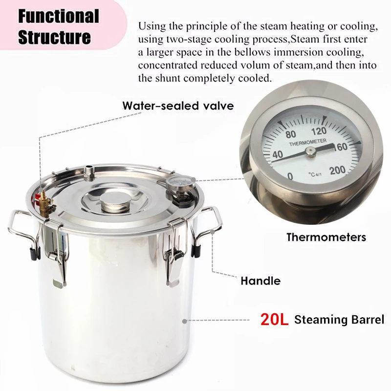 5 галл/22л медный лунный блеск этанол спиртовой воды дистиллятор из нержавеющей котел кухня пивоварения+ большой киг+ конденсаторный бочонок