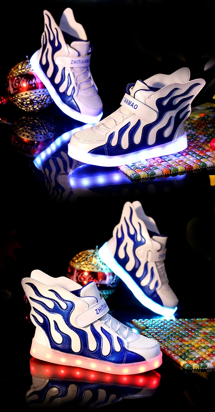 STRONGSHEN Green Kids Shoes with LED Lights Children Kids Sneakers with Wing Boys Girls Led Light Up Shoes USB Charging Warm extra wide children's shoes