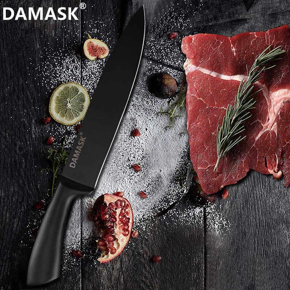 DAMASK черный кухонный нож ножи из нержавеющей стали японский Santoku утилита шеф