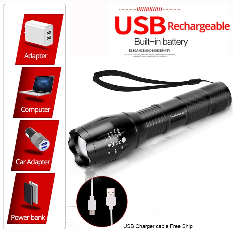 10000лм Мощный USB Фонарик светодиодный+ COB фонарь L2/T6 тактический фонарик масштабируемый перезаряжаемый светодиодный фонарик с usb-кабелем