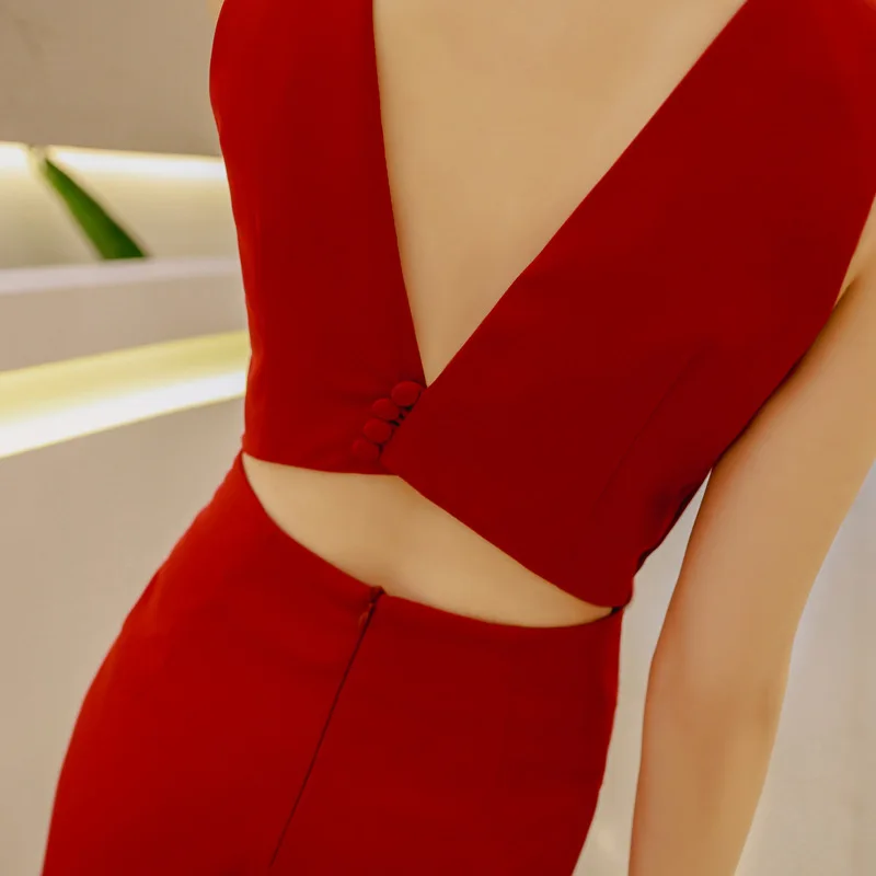 2019 Summer Sexy V-neck High Slit Woman Jumpsuit Eleglant Red Elegant Bodysuit Rompers Womens Jumpsuit Combinaison Femme 2019 Summer Sexy V-neck High Slit Woman Jumpsuit Eleglant Red Elegant Bodysuit Rompers Womens Jumpsuit Combinaison Femme