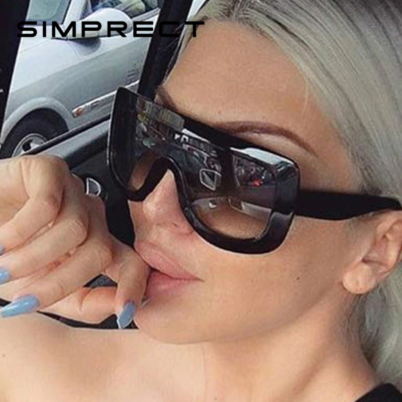 

SIMPRECT 2019 Oversized Sunglasses Women One-piece Retro Gradient Sun Glasses Brand Designer Vintage Lunette De Soleil Femme